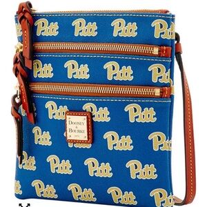 Dooney & Bourke Pittsburgh Panthers Leather Triple Zip Logo Crossbody Bag Purse